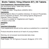 Biotin Tablets 10mg (10,000mcg)